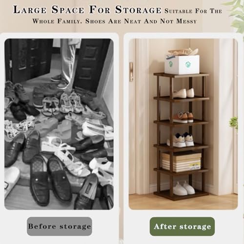 AFOORD Vertical Shoe Rack-Tall Narrow Shoe Rack Organizer for Small Spaces,12Tier Bamboo Shoen Shelf for Entryway,Closet,Corner,Doorway,Skinny Shoe Shelf Space Saving Shoe storage,Free Stackable DIY - color: Brown, size: 12-tier