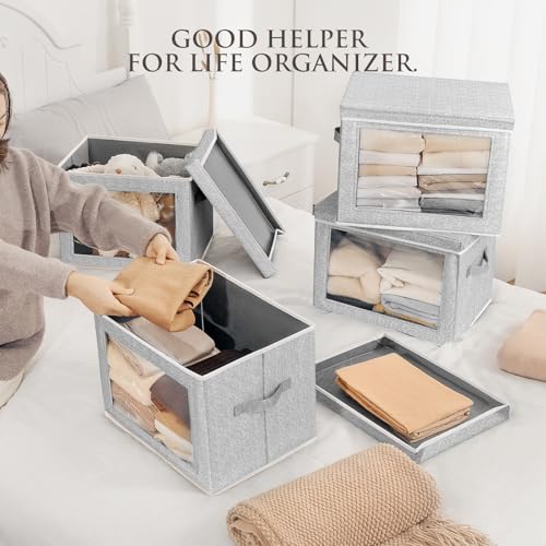 Homsorout Fabric Storage Bins with Lids, Large Storage Cubes with Window, Fabric Storage Baskets Bins for shelves, Closet Storage Boxes for Clothes, Towel, Office, 4 Packs, Blended - color: Blended, size: XL(4-Pack)