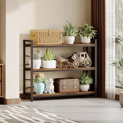 3 Tier Bookshelf 39.37" Width, Dorm Desk Hutch, Desk Shelf, Long Industrial Bookcase, Wooden Large Book Shelf for School Home Living Room Bedroom Office Storage(Vintage) - color: Vintage, size: 3 Tier - 39.4" W