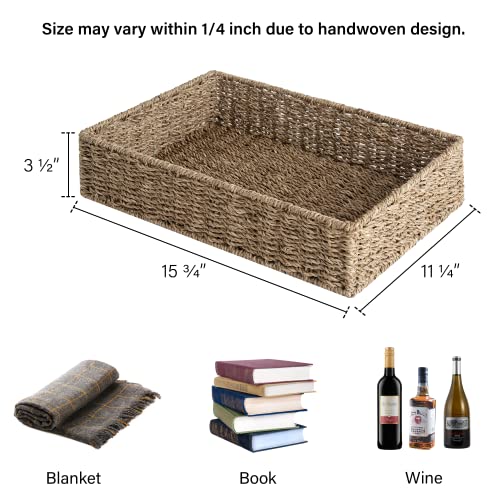 StorageWorks Large Wicker Tray for Ottoman, Seagrass Storage Baskets for Shelves, Handwoven Rectangle Wicker Storage Baskets for Organizing, Shallow Woven Basket for Bathroom & Living Room, 2-Pack - color: Natural(seagrass), size: 15 ¾"L x 11 ¼"W x 3 ½"H