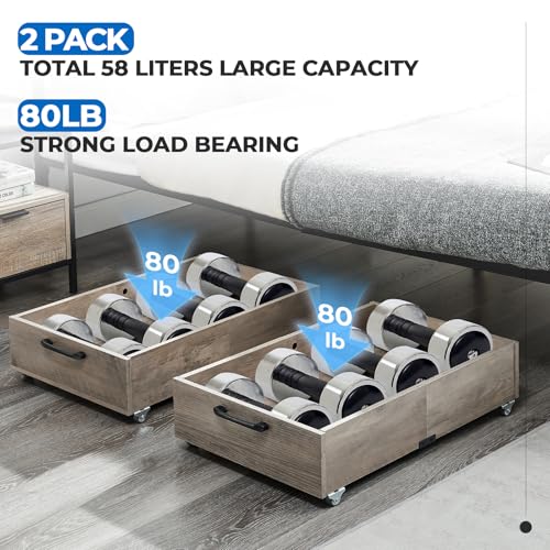 TIOPGHAD Under Bed Storage with Wheels, 2-Pack Under Bed Shoe Storage Organizer Drawer, Composite Wood Particleboard Organizer for Shoes Clothes Containers in Bedroom for Clothes,Shoes(Brownish-Gray) - color: Brownish-Gray