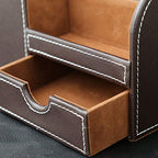 KINGFOM Desk Organizer Office Supplies Caddy Pu Leather Multi-function Storage Box Pen/Pencil,Cell phone, Business Name Cards Remote Control Holder with Small Drawer Brown - color: Brown