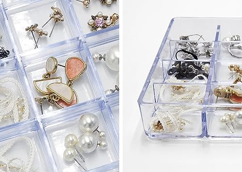 carrotez Small Stackable Jewelry Organizer Tray, 16 Grid, Clear Plastic Drawer Organizer for Makeup, Accessories, Desk, Vanity