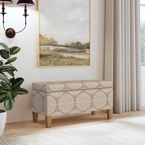 HomePop Drake Large Decorative Storage Bench -Brown Medallion - color: Brown Medallion