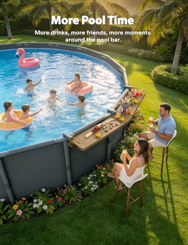 POOLHACKER Poolside Bar Extended for Above-Ground Round Pools, Original Swim-Up Bar Table, Foldable Patio Poolside Table, Weather-Resistant Stable Tabletop, Easy Maintenance, Brown - color: Extended Brown