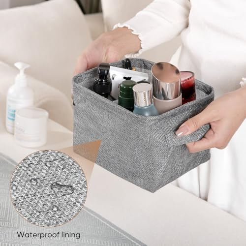 AARAINBOW Small Storage Basket Bins Canvas Mini Storage Cubes Storage Basket for Makeup, Baby Toys Liners, Books Nursery Storage Baskets with Handles for Shelves & Desks (3 Jute Gray) - color: 3 Jute Gray