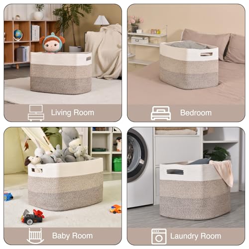 ICERZCZ Extra Large Blanket Basket Living Room, Rectangle Storage Basket, Large Woven Baskets for Storage, Cotton Rope Basket for Toys, Clothes, Gradient Brown - 25”x16”x16” (105L) - color: Gradient Brown, size: 25”x16”x16”