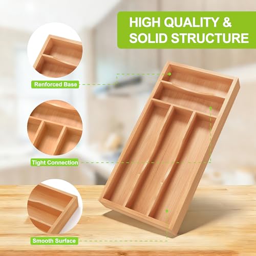 Unibambou Bamboo Utensil Drawer Organizer with Removable Dividers, Kitchen Organizer for Flatware Cutlery, Silverware Tray for Drawer (5/4 Flexible Slots, Natural) - color: Natural, size: Small+ 7x14 Inch