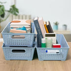 Tiawudi Stackable Woven Plastic Basket, Storage Bins for Cabinet, Closet, Shelf, Under Sink and Countertop, Pantry Organizer Bins, 6 Pack - color: Light Blue