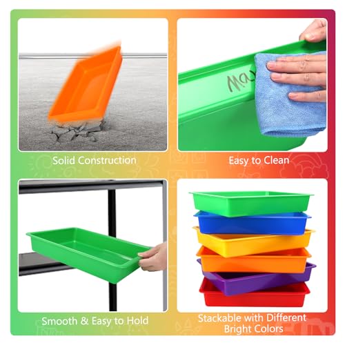 ShineMe Plastic Paper Trays for Classroom, 6 Pack Colorful Classroom Turn in Bins, Thick and Sturdy A4 Letter Size Flat Storage Trays for Classroom Organization and Storage - color: Rainbow Color