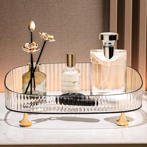 Perfume Organizer, Bathroom Vanity Tray, Makeup Trays for Dresser Top, Countertop Decorative Plastic Decor Tray, Perfume Organizer for Women, organizador de perfumes (Clear) - color: Clear