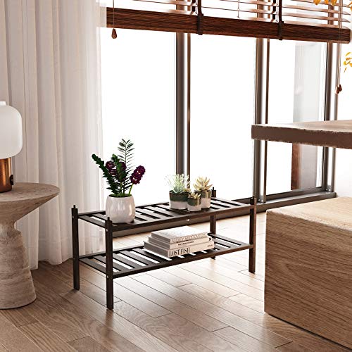 Dranixly Bamboo 2-Tier Shoe Rack Stackable Shelf Storage Organizer for Entryway, Hallway and Closet, 27.2"x11"x13.2" (Mocha) - color: Mocha, size: 2-Tier