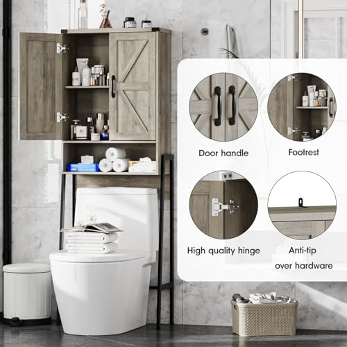 Vabches Over The Toilet Storage Cabinet with 2-Door Design Bathroom Organizers and Storage with Anti-Tip Device Over Toilet Organizer with Shelves for Bathroom,Restroom,Laundry Grey - color: Grey