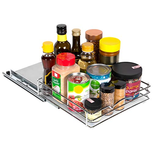 Pull-Out Cabinet Spice Rack Organizer - Slim Slide-Out Storage for Spices, Bottles & Jars, Premium Heavy-Duty Steel, Easy Install for Narrow Kitchen Cabinets - 10 ⅜ W x 10 ⅜ D x 2 ¾ H, Chrome - size: 10 Inch - Single