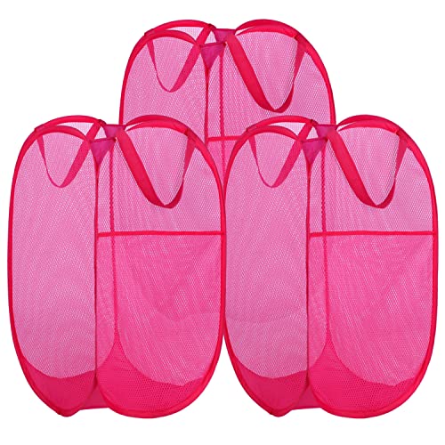 BATTOO Deluxe Strong Mesh Pop up Laundry Hamper Basket with Side Pocket for Laundry Room, Bathroom, Kids Room, College Dorm or Travel 3 Pack Blush - color: Blush, size: 3 pack