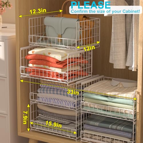 Hongtamoya 4-Tier Sliding Closet Organizers and Storage Shelves, Stackable Closet Shelf Organizer Basket Bins, Drawer Shelf Storage Container for Wardrobe Cupboard Kitchen Bathroom Office, White - color: White, size: 12"D x 15.9"W x 31.7"H | Slide-Out