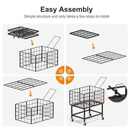 WOWLIVE Rolling Laundry Hamper with Wheels, 80L Heavy Duty Laundry Basket with Handle, Metal Wire Frame Laundry Cart, Dirty Clothes Hamper Organizer Dorm Room Storage for Bedroom, Bathroom, Black - color: Black