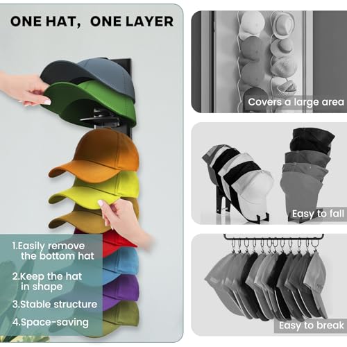 2Pack Upgraded Contour Fit Lock Hat Organizer for Baseball Cap,Hat Rack Strong Adhesive Hat Hangers for Wall Hold Up to 20 Hats,Multi-layer Hat Storage Display for Closet,Door Bedroom-Black - size: 1.3x2.3x16.5in