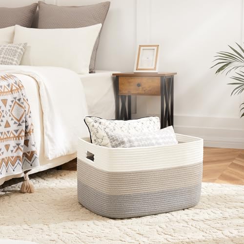Artfeel Blanket Basket,Rectangle Woven Baskets for Storage,100L Laundry Basket for Decorative Nursery Blanket,Toys,Dirty Clothes and Magazine in Shelves,Baby Room,and Living Room - color: Gray, size: 100L