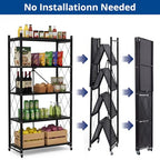 5 Tier Foldable Storage Shelf with Wheels, Heavy-Duty Metal Shelving Unit, No Assembly Book Shelf Rolling Storage Rack for Garage, Kitchen, Pantry, Closet, Exhibition, Office Decor, Black - size: 5-Tier