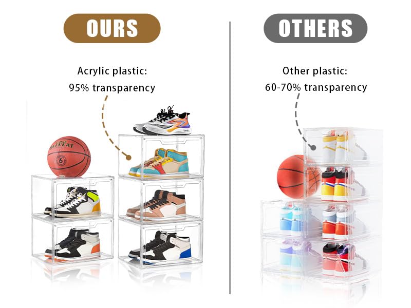 5 Pack Clear Stackable Shoe Organizer Box with Lids, Acrylic Shoes Box with Magnetic Doors, Transparent Shoe Storage Bins Closet Organizers, Shoes Containers For Sneaker Display, Fit up to US Size16 - color: Clear-5P, size: US16