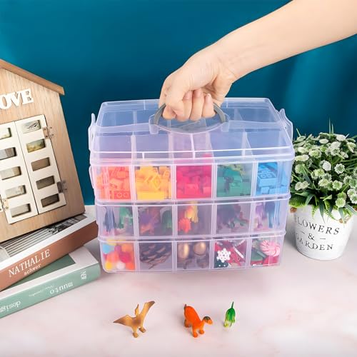 SGHUO 3-Tier Stackable Storage Container Box with Dividers-30 Compartments, Bead Organizers for Art Craft Storage, Washi Tape, Kids Toys, Jewelry, Beauty & Sewing Supplies - style: 3 tier