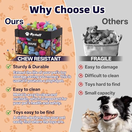 Kaiferty Indestructible Large Dog Toy basket, Chew-Proof Medium Toy Bin for Dogs, Pet Toy Bin Dog Metal Basket for Toys, Puppy Toy Storage Organizer Blankets, Toy Box for Living Room Area (Black) - color: Black, size: L:13.7"L x 9.8"W x 7.8"H