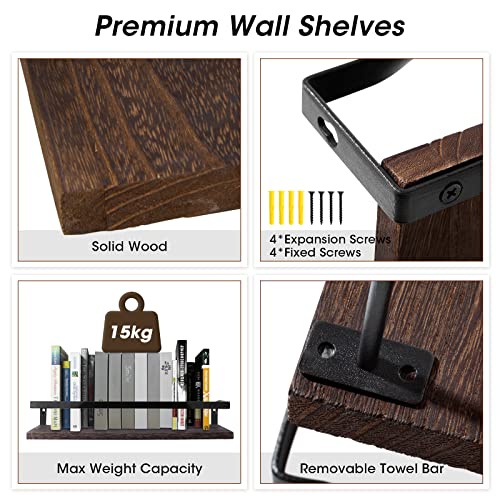 Uten Floating Shelves, Wall Shelves Set of 2, Wall Mounted for Bathroom, Bedroom, Kitchen, Bathroom Shelf with Towel Bar, Sturdy Structure, Easy Installation - color: Dark Brown