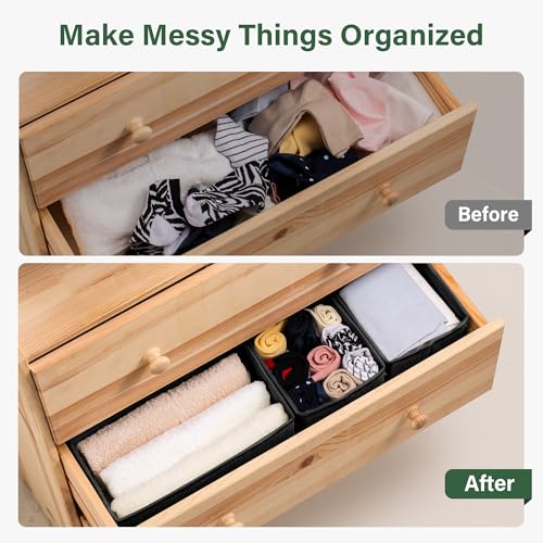 Kootek 16 Pack Drawer Organizer Clothes, Dresser Drawer Organizers for Clothing Fabric Foldable Closet Organizers and Storage Bins for Baby Clothes, Nursery, Underwear, Bras, Socks - color: Black