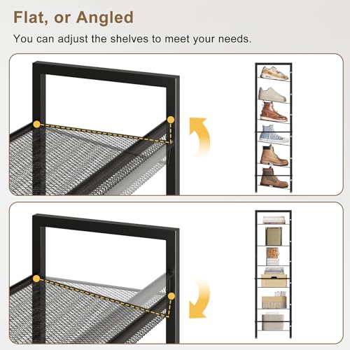 6 Tier Metal Shoe Rack, Tall Shoe Organizer Holds 24-30 Pairs, with Adjustable Flat or Angled Shelves, Shoe Storage Shelf for Closet, Entryway, Garage, Black - size: 6-Tier