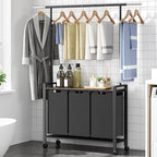 IDEALHOUSE Laundry Sorter, Rolling Laundry Hamper with Hanging Rack, Laundry Hamper 3-Section with Wheels, Hampers for Laundry, Laundry Basket Organizer for Laundry Room, Rustic Brown - size: L2 Size
