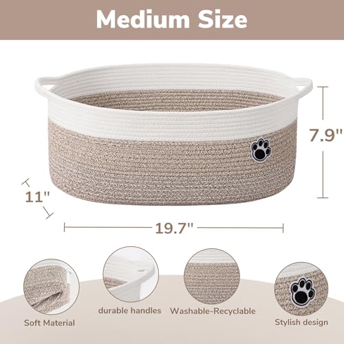 Large Dog Toy Basket, 19.7" X 11" X 7.9" Woven Rope Basket for Toy Storage, Dog Storage Bins with Handles, Gift Baskets Empty for Baby Shower, Mixed-Brown - color: Brown, size: 19.7"L x 11"W x 7.9"H