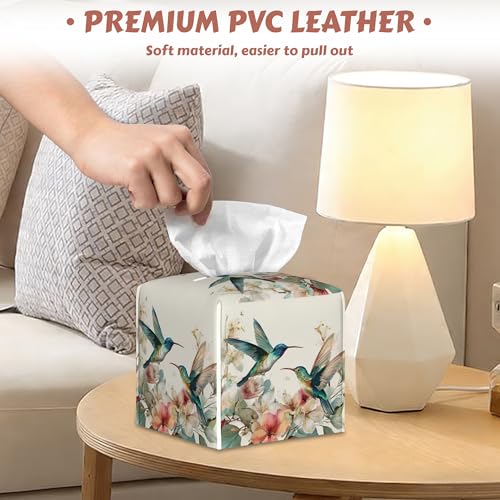 Colorful Hummingbird Floral Tissue Box Cover Square Leather Napkin Holder Facial Paper Case Decorative Tissues Cover for Home Kitchen Dining Bathroom Office, 2 Pcs - color: Colorful Hummingbird Floral