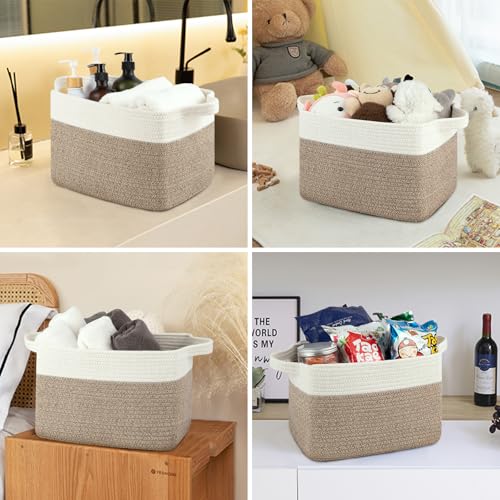 OIASKET Storage Basket for Organizing, Woven Baskets for Storage, Rectangle Decorative Baskets for Shleves, Closet, Toys, Books, Nursery Organizer Bins - Pack of 3 (Brown & White, 13"x9.85"x8.7") - color: Brown & White, size: 13"x9.85"x8.7"