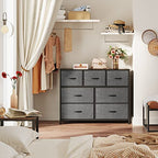 WLIVE 7 Drawer Dresser TV Stand, Entertainment Center, Media Console Table with Metal Frame and Wood Top for TV up to 45 inch, Chest of Drawers for Bedroom, Living Room, Dark Grey - color: Dark Grey