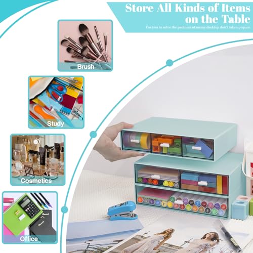 3 Tier Stackable Desk Organizer with 6 Drawers, YOCOMEY Plastic Desktop Storage Box Drawers, Detachable Makeup Storage Office Stationery Supplies Organizer for Office School(New Green) - color: New Green