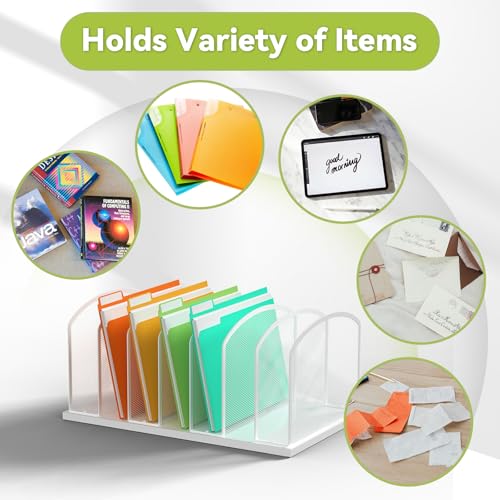 MINDEPOT Desk File Organizer Vertical 7 Sections Mesh File Sorter Paper Storage Organizer for Desk, Office Organization File Holder Rack, White - color: White, size: 1Pack