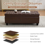 WUTUTUEE 50" Faux Leather Storage Ottoman Bench, End of Bed Upholstered Rectangle Storage Ottoman Tufted Living Room Bedroom Bench with Safety Hinge, Solid Wood Legs, Loads 500 lb(Dark Rrown) - color: Dark Brown