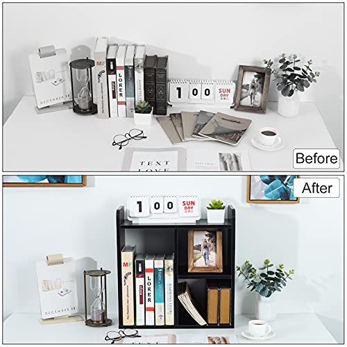PAG Desktop Shelf Freestanding Wood Small Bookshelf Desk Supplies Organizers and Accessories Storage Display Rack Office Decor for Women, Black - color: Black, size: Style 2