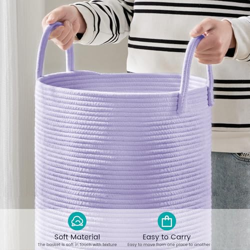 YOUDENOVA Laundry Hamper Basket, Woven 58L Tall Laundry Basket for Blanket Organizer- Clothes Hamper Baby Nursery Hamper for Blanket Storage in Bedroom - color: Purple, size: Tall (58L )