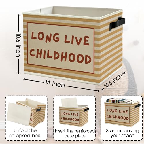 Long Live Childhood Kids Storage Bins Box with Handles, Burnt Orange Striped Collapsible Basket Organizer for Kids Room Nursery Bedroom Bathroom Toys Books Clothes - color: Color14