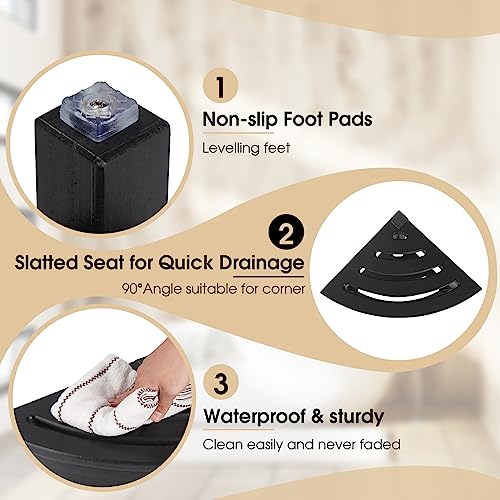 Apolimi HDPE Corner Shower Stool,Shower Bench Seat with Storage Shelf for Shaving Legs Plastic Spa Bath Step Foot Rest for Bathroom Small Place (Black) - color: Black
