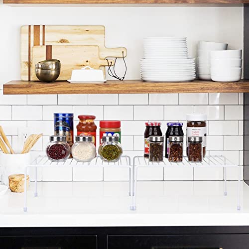 SIBAO Kitchen Cabinet Storage Shelf Rack/Plastic Feet - (13.1 x 10.2 Inch) - Steel Metal - Rust Resistant Finish - Cups, Dishes, Cabinet & Pantry Organization (2, White) - color: White