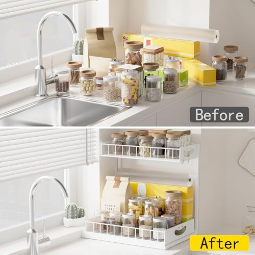 Under Sink Organizer with Pull-Out Drawers,Kitchen Sink Organizer,2 Tier Bathroom Organizers And Storage,Bathroom Accessories Set,White 2 Pack - color: White, size: C 2 Pack