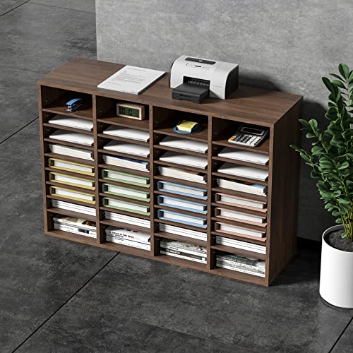 VEVOR Literature Organizers, 36 Compartments Office Mailbox with Adjustable Shelves, Wood Literature Sorter 39.3x12x26.8 inches for Office, Home, Classroom, Mailrooms Organization, EPA Certified Brown - color: Brown, size: 36 Compartments