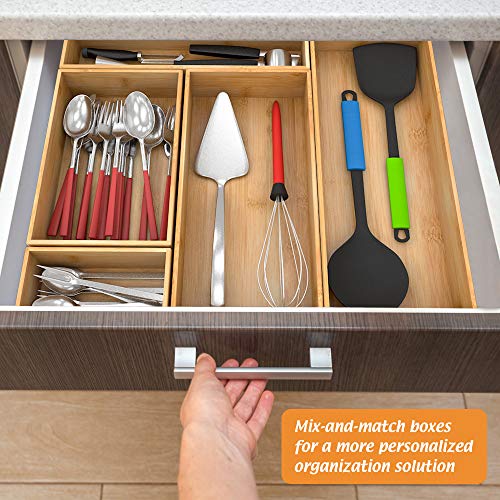 Bamboo Kitchen Drawer Organizer, Wooden Storage Box for Utensil Organizer Silverware Tray Cutlery Holder Flatware Containers - Multi-Use Deep Drawer Dividers Organizer for Bathroom, Jewelry, 12"6"2.5" - color: Bamboo, size: 12*6*2.5 inch