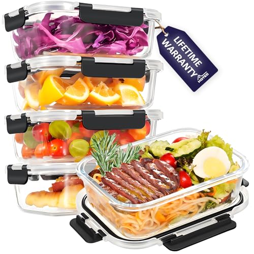 HOTEC 35OZ Glass Food Storage Container, Airtight Glass Lunch Fruit Containers with Lids - Microwave, Oven, Freezer and Dishwasher Safe, 4-PACK - size: 4Pack 35OZ