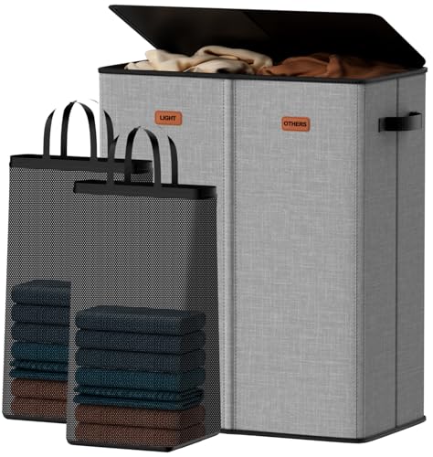 150L Double Laundry Hamper With Lid, Large Clothes Hampers with Removable Bag, Laundry Hamper 2 Section for Bathroom, Bedroom, Laundry Room, Dorm, Grey - color: Grey, size: 150L - 2 Section