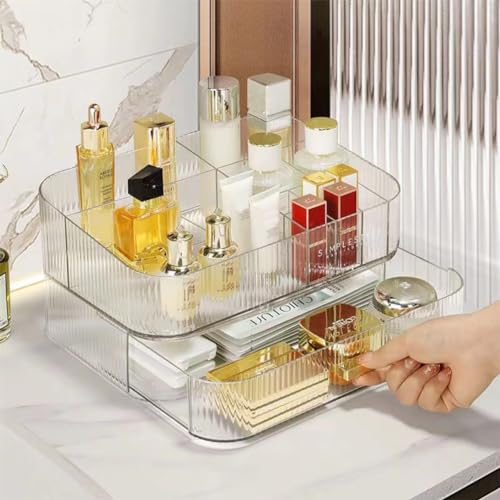 MIUOPUR Makeup Organizer with Stackable Drawers, Bathroom Vanity Organizers and Storage, Ideal for Desk and Dresser Countertops, Great for Cosmetics, skincare, Lipsticks, Nail Care -Clear - color: Clear, size: Tray and Drawer