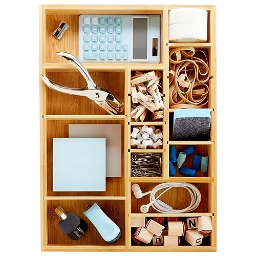 Juvale Drawer Organizer Tray - 8-Slot Drawer Divider for Utensils - Versatile Silverware Holder - Desk Tray for Office Supplies - 14 x 10 x 2 in, Brown, Bamboo (Pack of 2) - size: 14" x 10" x 2" inches (Pack of 2)